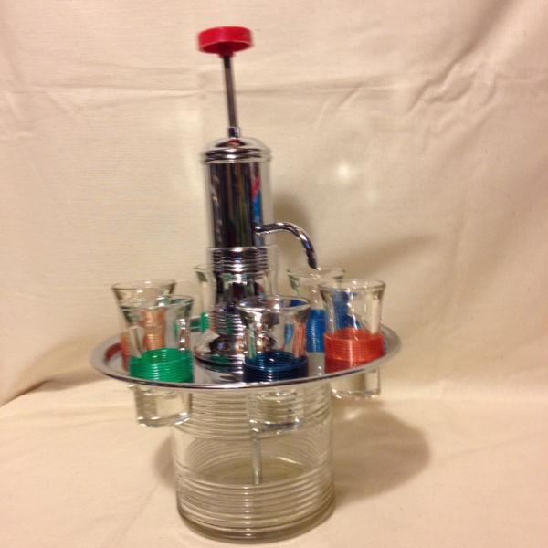 AMAZING Vintage Liqueur Dispenser w/Glasses in EUC!!