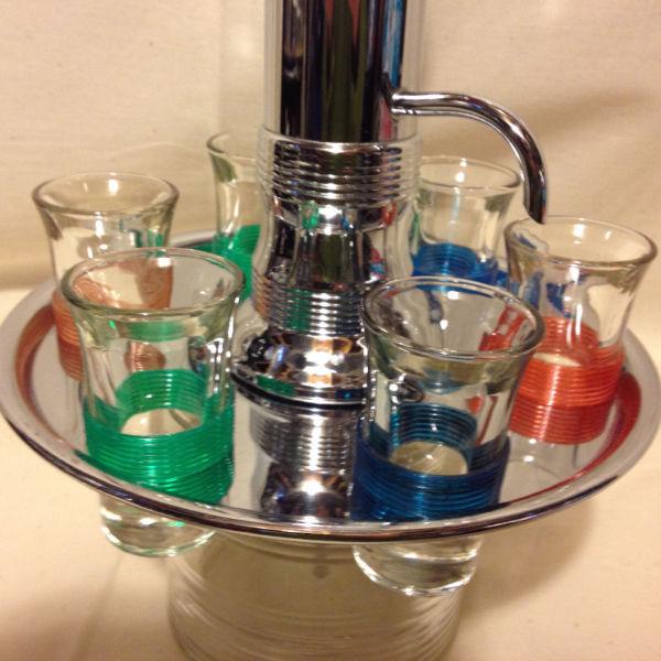 AMAZING Vintage Liqueur Dispenser w/Glasses in EUC!!