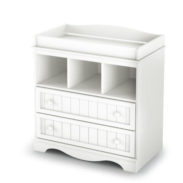 White Baby Change Table - two drawers, three cubbies