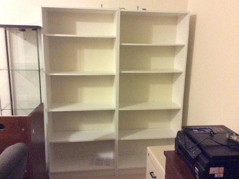2 wooden shelving units/book cases, white