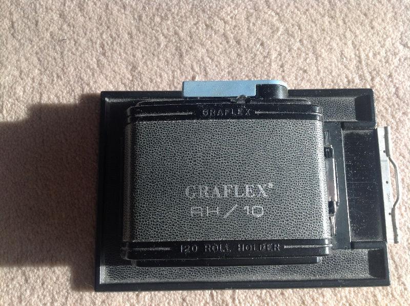 Graflex RH/10 120 roll film holder on 4x5 Graphic mount