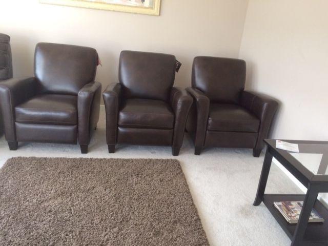 Brand New 3 Brown Top Grain Leather Pushback Recliners. $450 eac