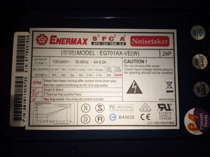 Enermax Noisetaker 600w SLI/CrossFire ready PSU