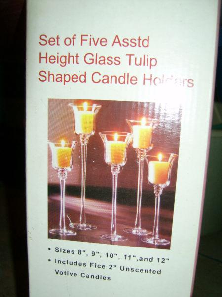 Set of 5 Glass Votive Candle Holders in Graduated Sizes