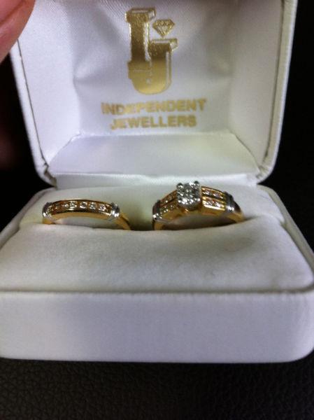 Matching Diamond Engagement and Wedding Rings 18 Karat Gold