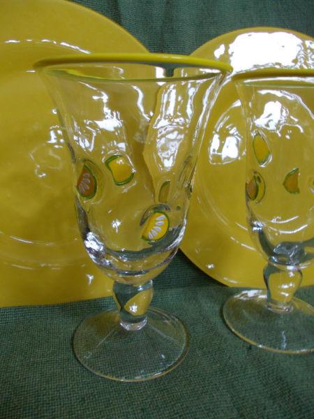2 Pairs of BEAUTIFUL Glass Goblets and Plates - never used!