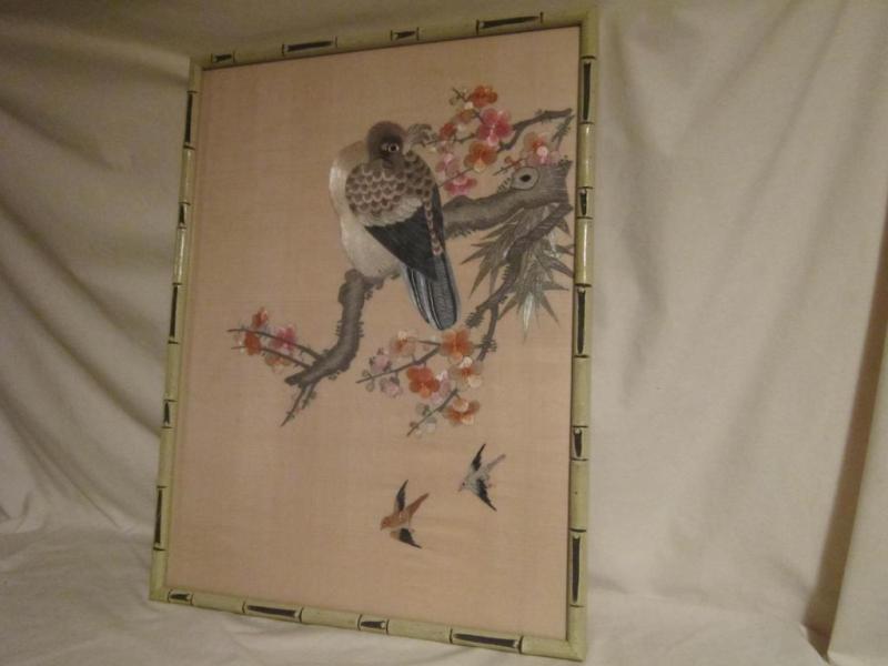 Vintage - Beautiful Silk - Needle Work - Picture - Framed