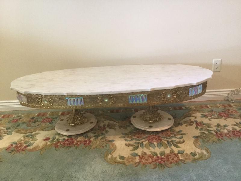 Ornate Marble Top Oval Coffee Table