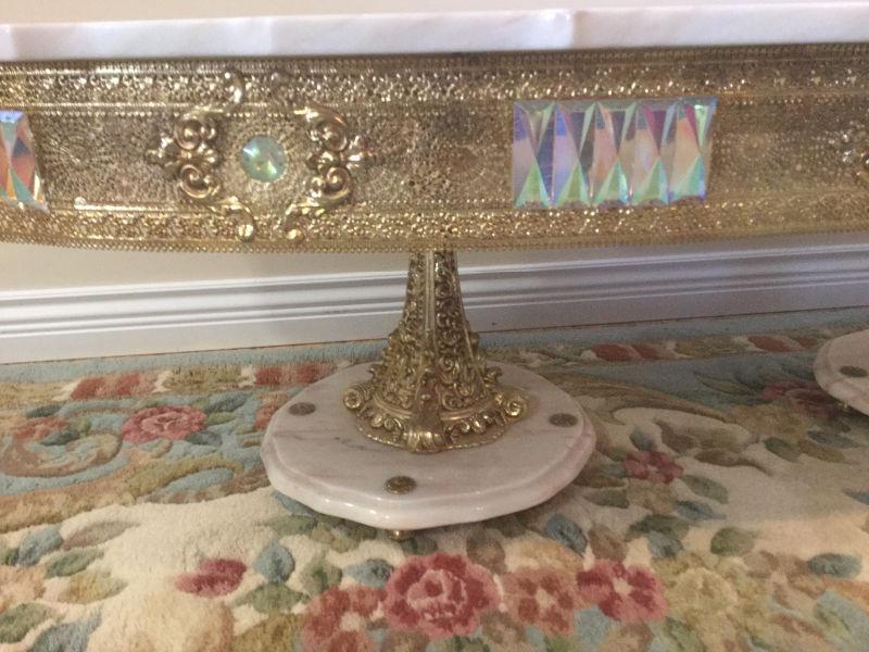 Ornate Marble Top Oval Coffee Table