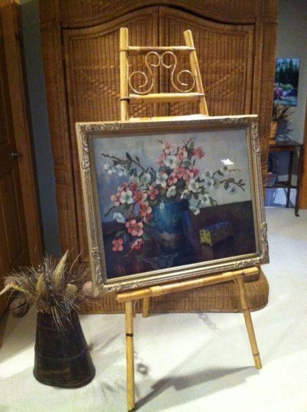 Vintage Bamboo Easel and Print
