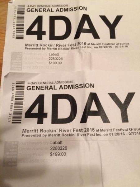 Two Event Tickets-Merritt Rockin' Riverfest