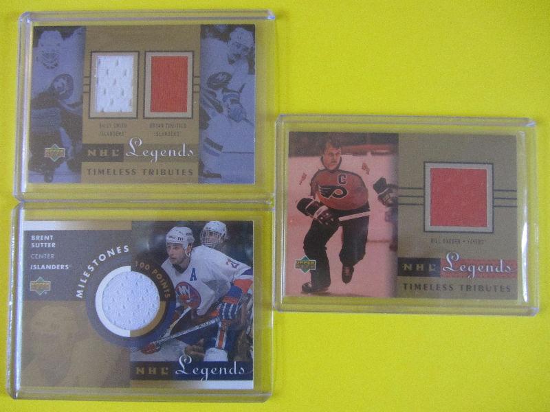 3 Legends game-used hockey cards: Trottier/Smith, Barber, Sutter