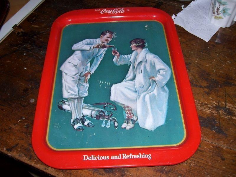 Men Woman Playing Golf Drink Coca Cola Tray