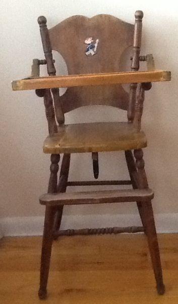ANTIQUE WOODEN HIGH CHAIR also ANTIQUE STEP STOOL available. AN