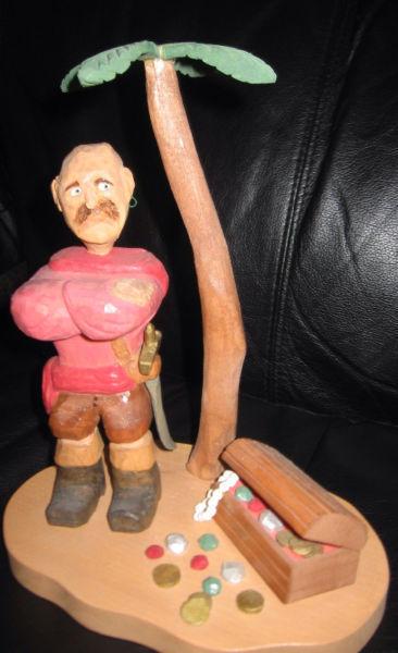 CARVED WOODEN TEALIGHT LIGHTHOUSE or PIRATE with TREASURE under
