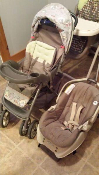 Graco stroller with infant attachment and carseat base