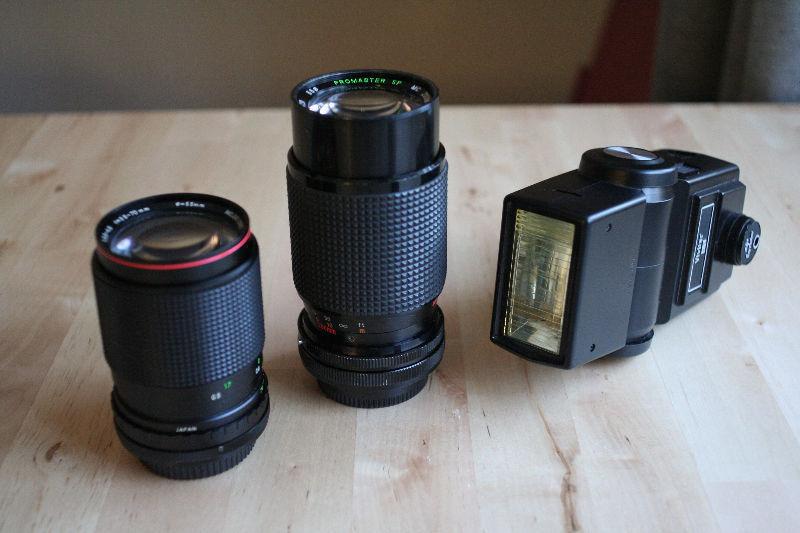 SLR/Manual camera lenses & Vivitar flash