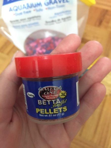 Fish tank essentials with Betta pellets