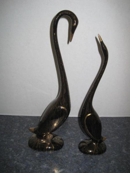 Set of 2 Porcelain Gold Accent Swirl Colored Swans