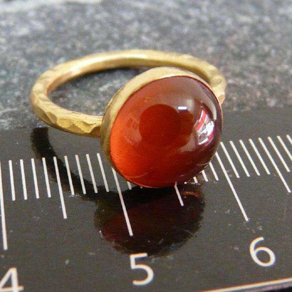 Handmade Hammered Cabochon Carnelian Ring Yellow Gold over 925K
