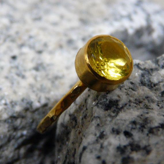 Handmade Hammered Yellow Topaz Stack Ring Yellow Gold over 925