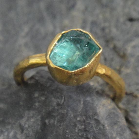 Turkish Handmade Rough Apatite Rings(and Earrings)Gold Over 925K