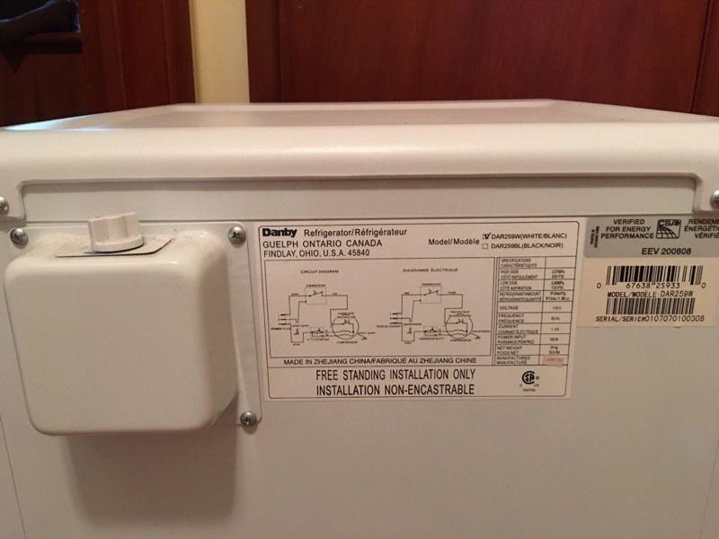 Danby refrigerator- DAR259W 2.6 CU