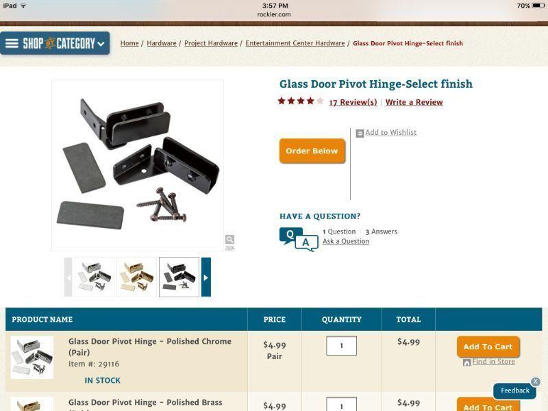 NEW ROCKLER GLASS DOOR PIVOT HINGE - BRASS OR BLACK