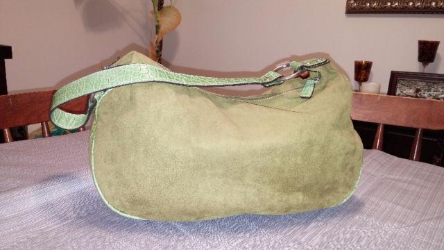 #20 Tommy Hilfiger Green Suede handbag/purse w/leather straps