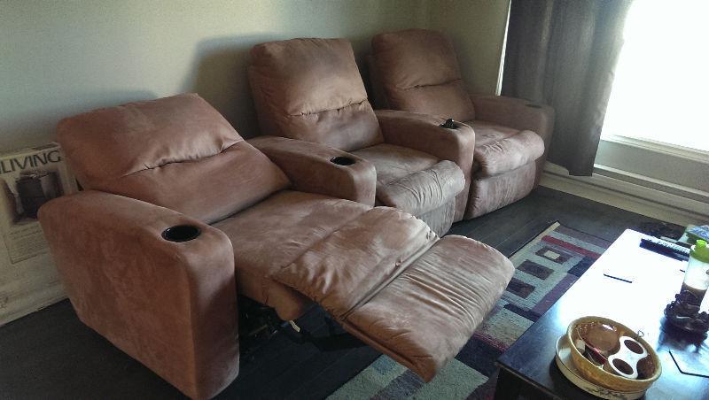 3 piece reclining couch set with drink holders - $200 obo