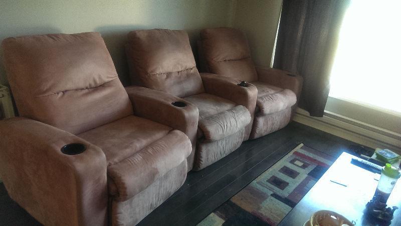 3 piece reclining couch set with drink holders - $200 obo