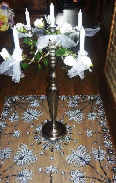 3ft Candelabra with beaded mesh Table cloth