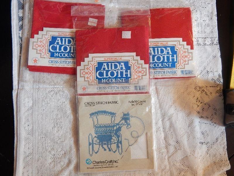 4 Pieces of 14 ct Aida Cloth - 3 Red, 1 White 12x18 inch