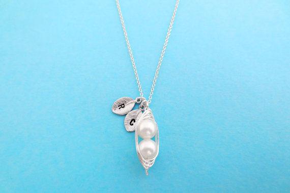 Pea Pod, Two Pearls, Cute Pea, Necklace