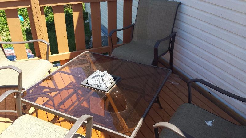 Wanted: Patio tables w/ propane rock fire pit & 4 chairs