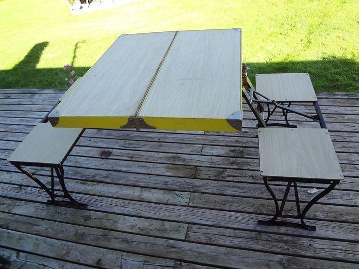 Vintage Fold Up Picnic Table / chairs travel storage camping