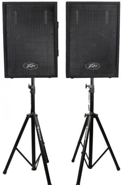 2 Peavey PVi 10 2-Way PA Speakers / Monitors & Stands