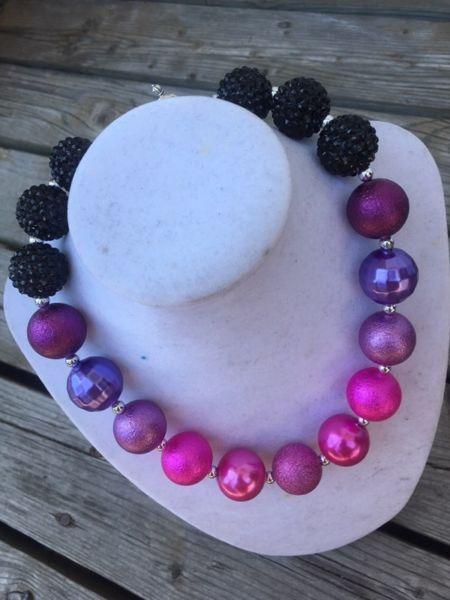Purple pink and black chunky bead necklace