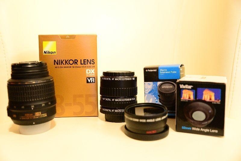 Nikon AF-S DX 18-55mm F/3.5-5.6G VR, and accessories