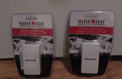 2 Maple Leaf Travel dual usb port wall chargers
