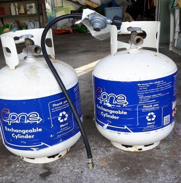 2 propane tanks-one full. Can be swapped at store for full tank