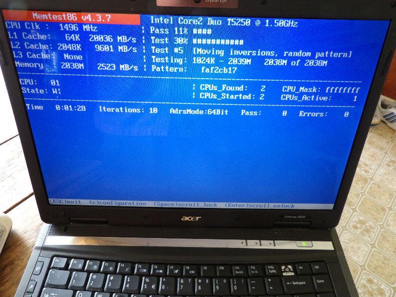 Laptop 2G RAM, 2x1.5Mhz CPU Acer 5620, 2 batteries