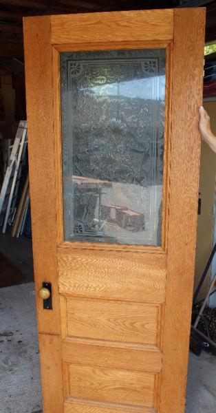 Antique Solid Oak Door with etched glass window