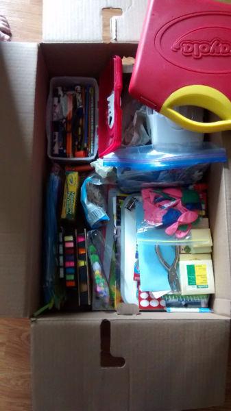 Box of Coloring Books , Crayons , Clay , Post its etc