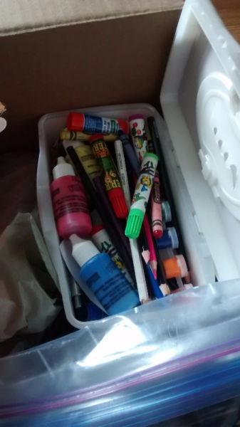 Box of Coloring Books , Crayons , Clay , Post its etc