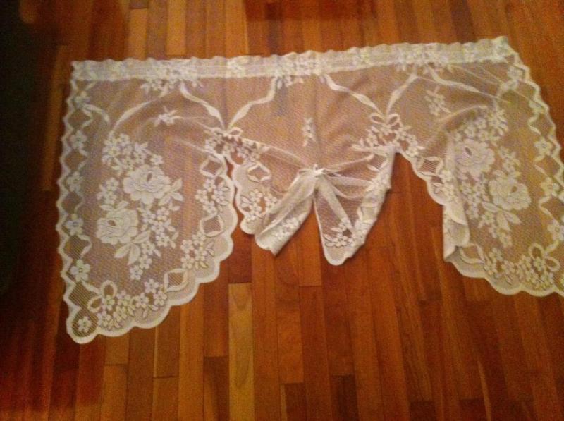 2 white curtain toppers lace