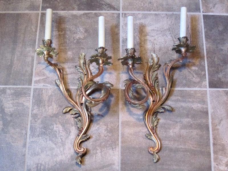 A pair of french style electrified brass wall sconce