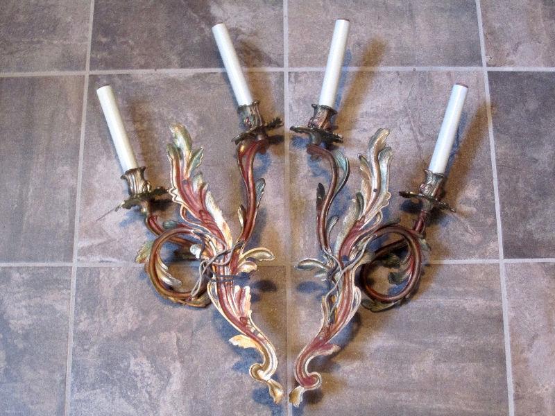 A pair of french style electrified brass wall sconce