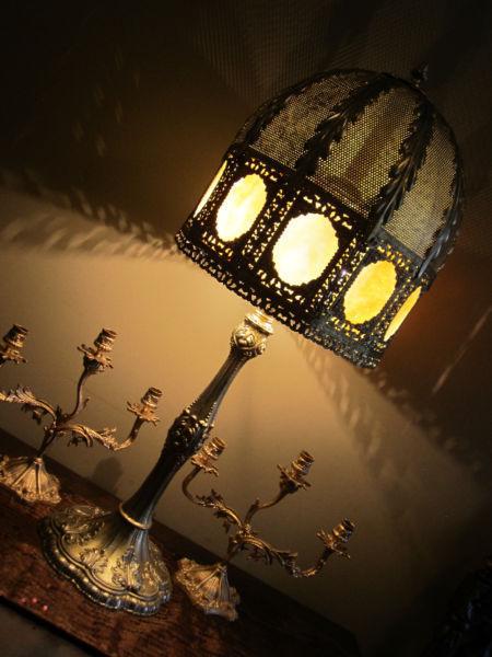 Vintage Heavily ornate Slag Brass Two Lights Table Lamp