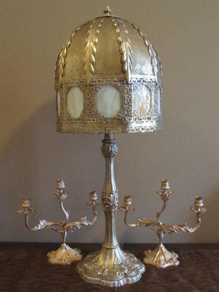 Vintage Heavily ornate Slag Brass Two Lights Table Lamp